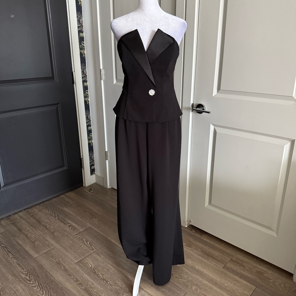 Betsy & Adam Formal Black Strapless Wide Leg Jumpsuit Size 10